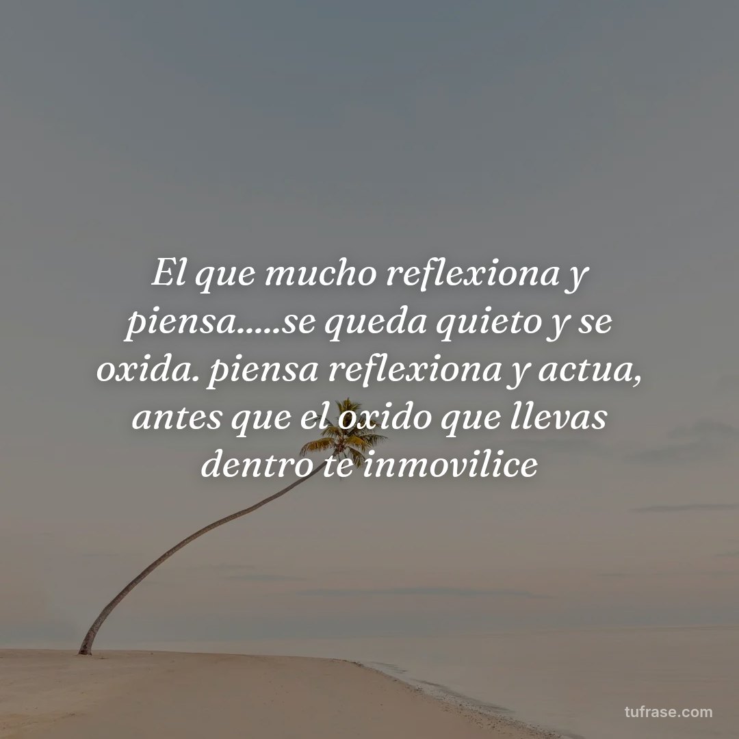 El que mucho reflexiona y piensa.....se queda quieto y se oxida. piensa reflexiona y actua, antes que el oxido que llevas dentro te inmovilice