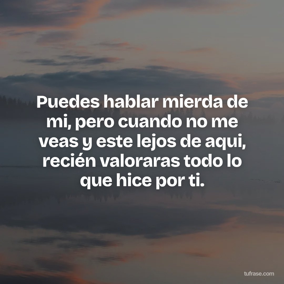 Puedes hablar mierda de mi, pero cuando no me veas y este lejos de aqui, recién valoraras todo lo que hice por ti.