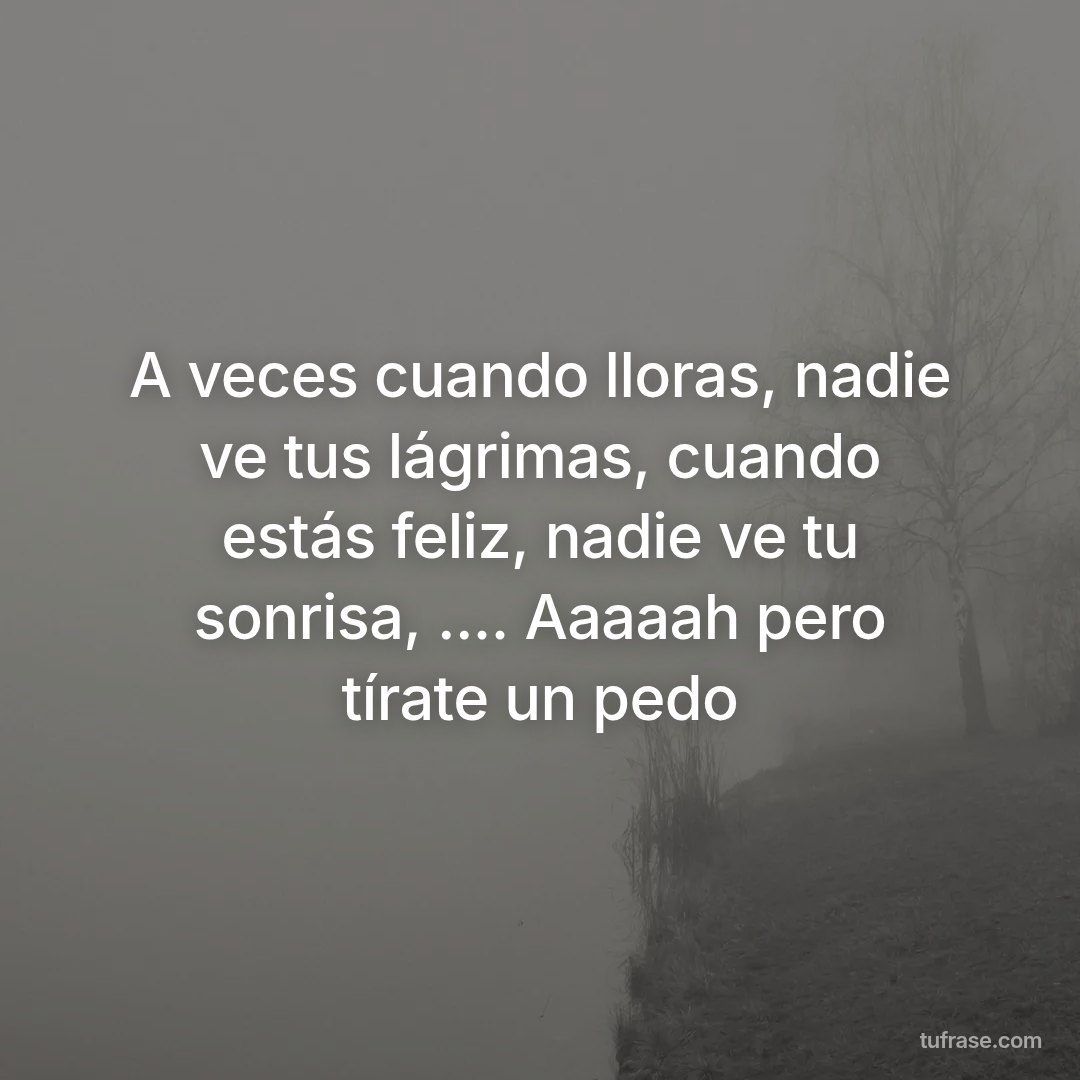 A veces cuando lloras, nadie ve tus lágrimas, cuando estás feliz, nadie ve tu sonrisa, .... Aaaaah pero tírate un pedo