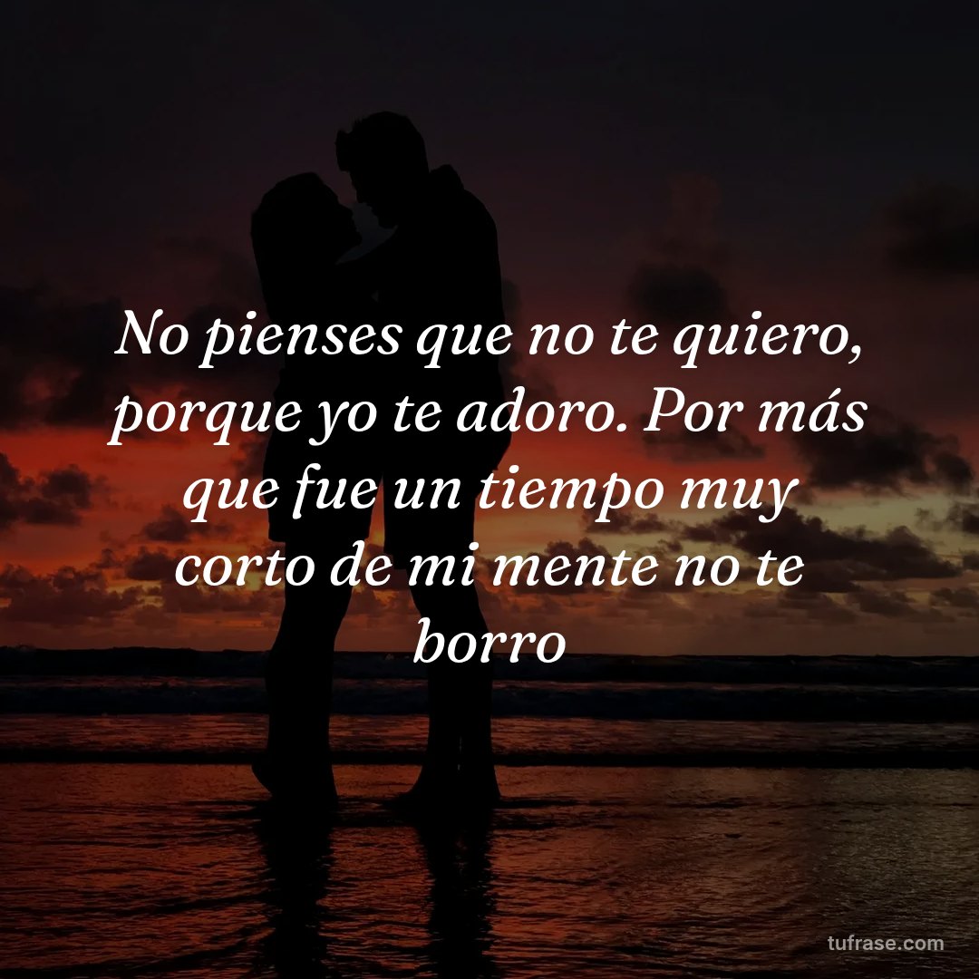 No pienses que no te quiero, porque yo te adoro. Por más que fue un tiempo muy corto de mi mente no te borro