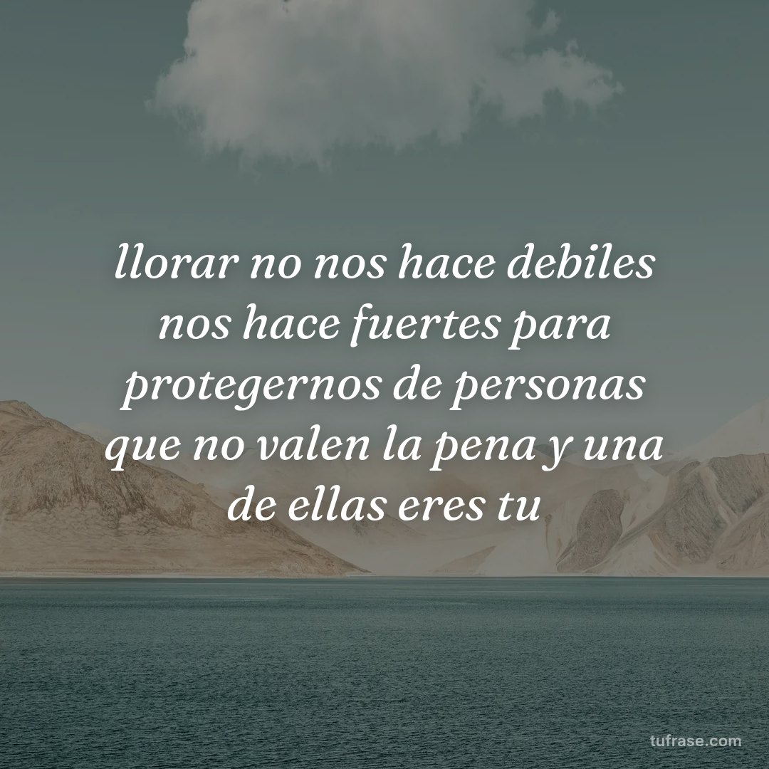 llorar no nos hace debiles nos hace fuertes para protegernos de personas que no valen la pena y una de ellas eres tu