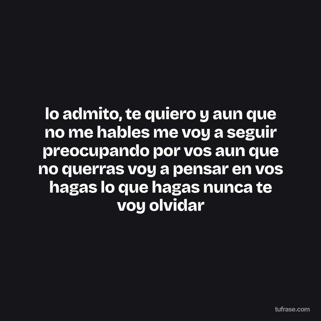lo admito, te quiero y aun que no me hables me voy a seguir preocupando por vos aun que no querras voy a pensar en vos hagas lo que hagas nunca te voy olvidar