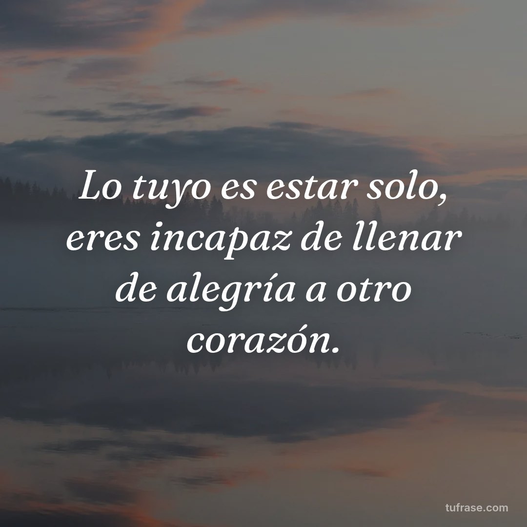 Lo tuyo es estar solo, eres incapaz de llenar de alegría a otro corazón.