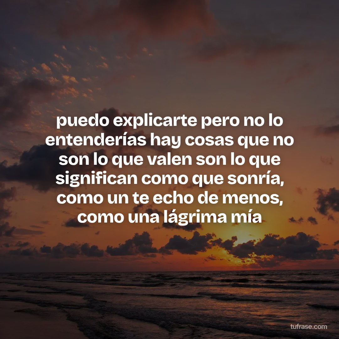 puedo explicarte pero no lo entenderías hay cosas que no son lo que valen son lo que significan como que sonría, como un te echo de menos, como una lágrima mía