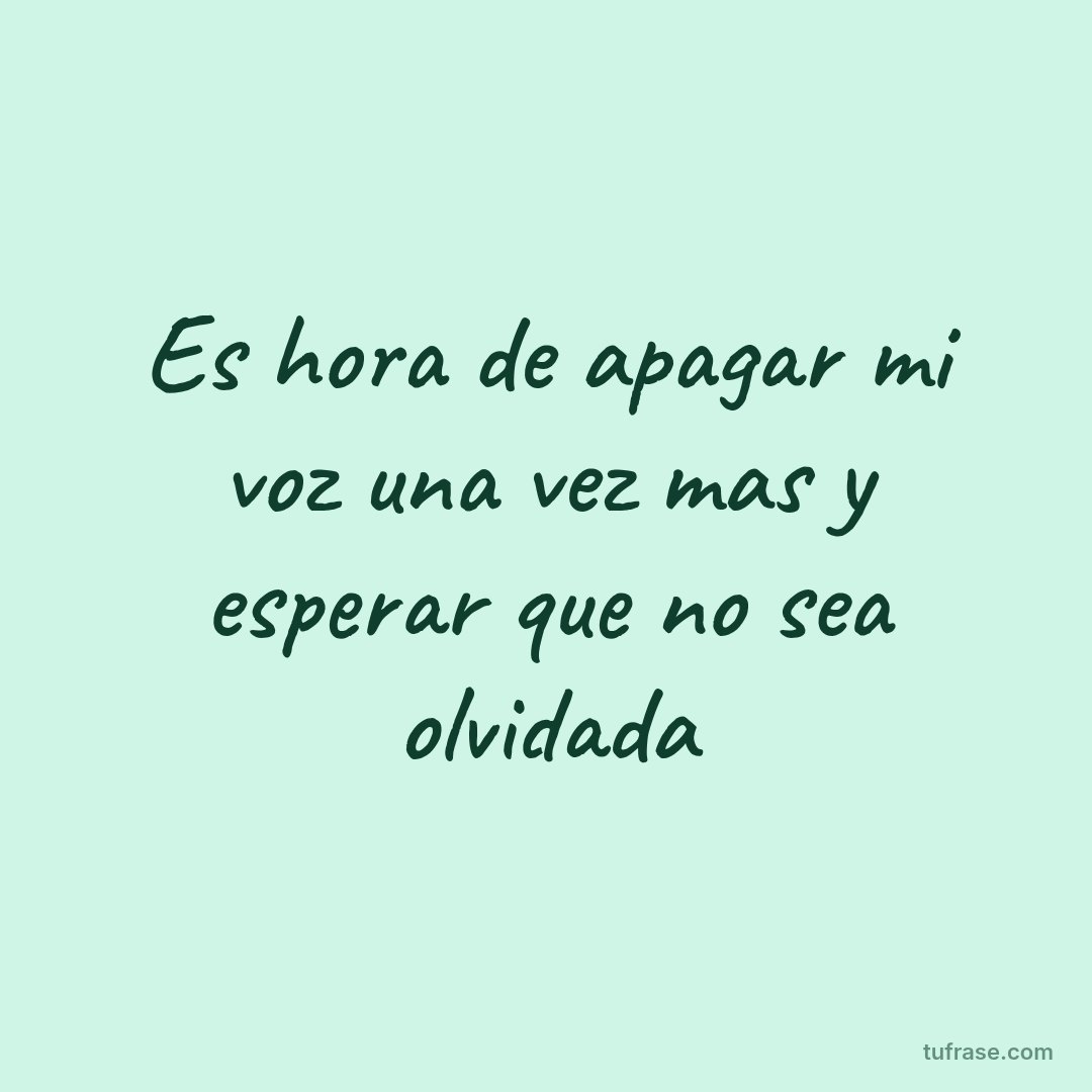 Es hora de apagar mi voz una vez mas y esperar que no sea olvidada