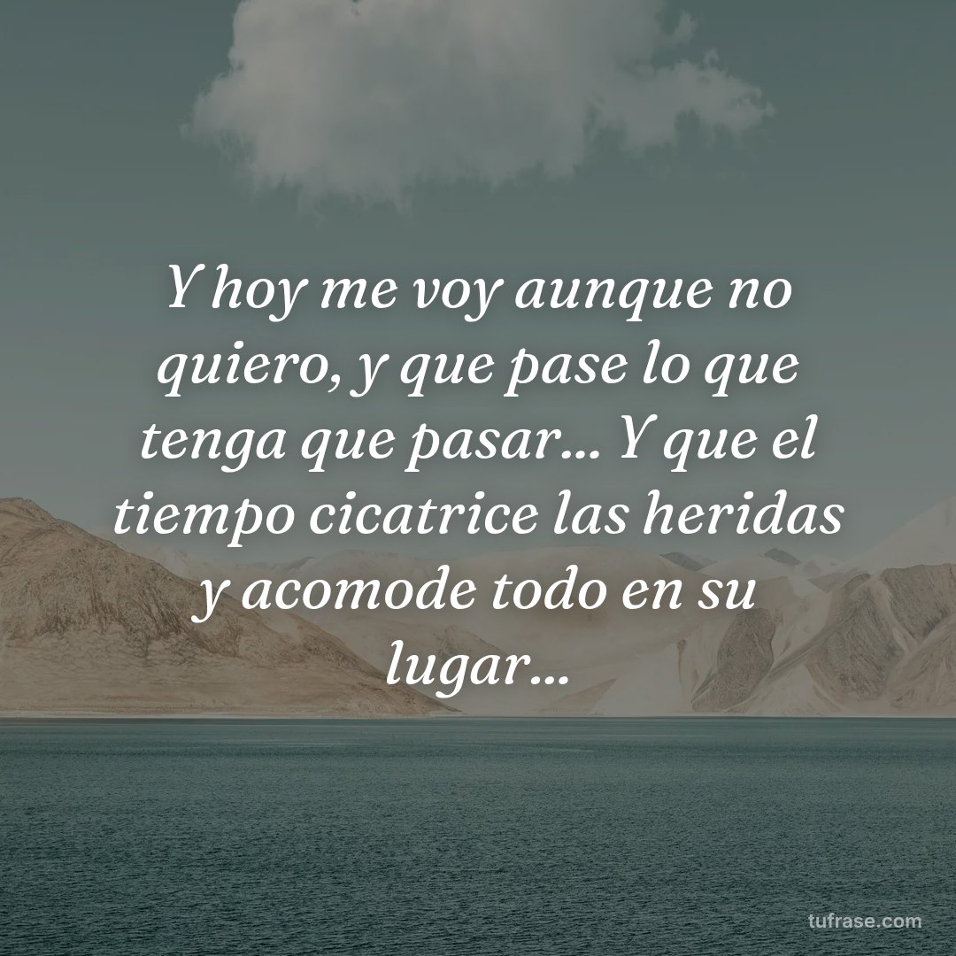 Y hoy me voy aunque no quiero, y que pase lo que tenga que pasar... Y que el tiempo cicatrice las heridas y acomode todo en su lugar...
