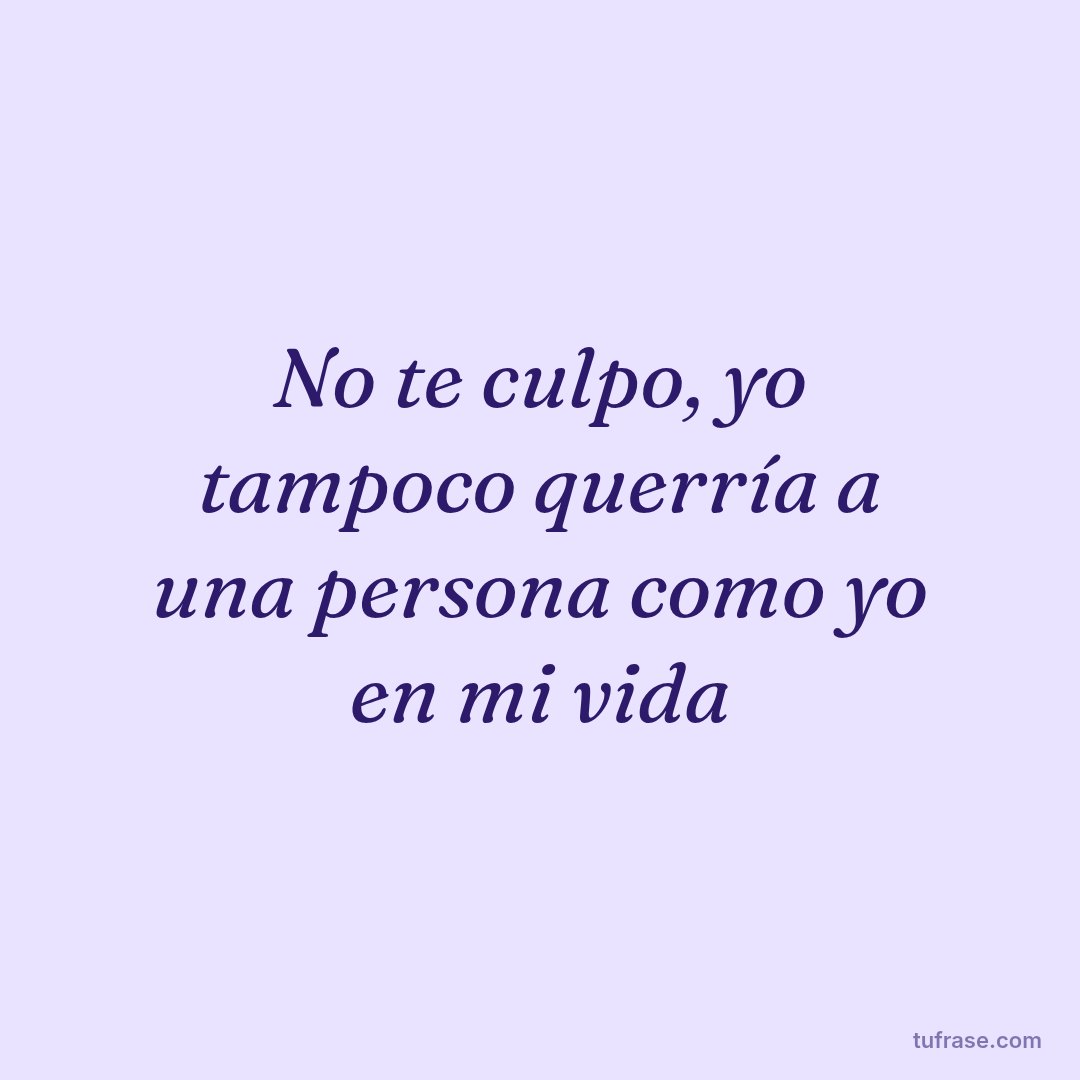 No te culpo, yo tampoco querría a una persona como yo en mi vida