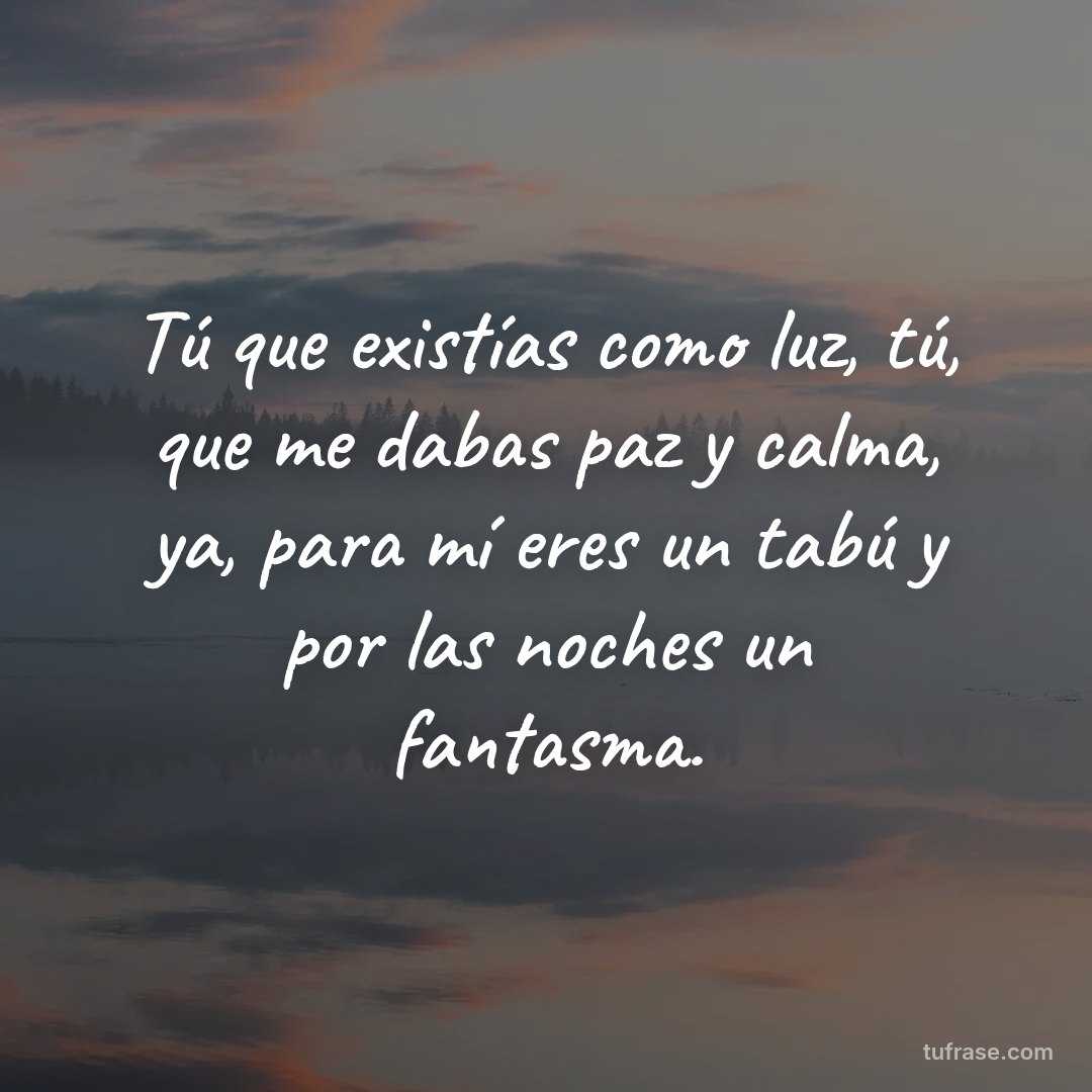 Tú que existías como luz, tú, que me dabas paz y calma, ya, para mí eres un tabú y por las noches un fantasma.