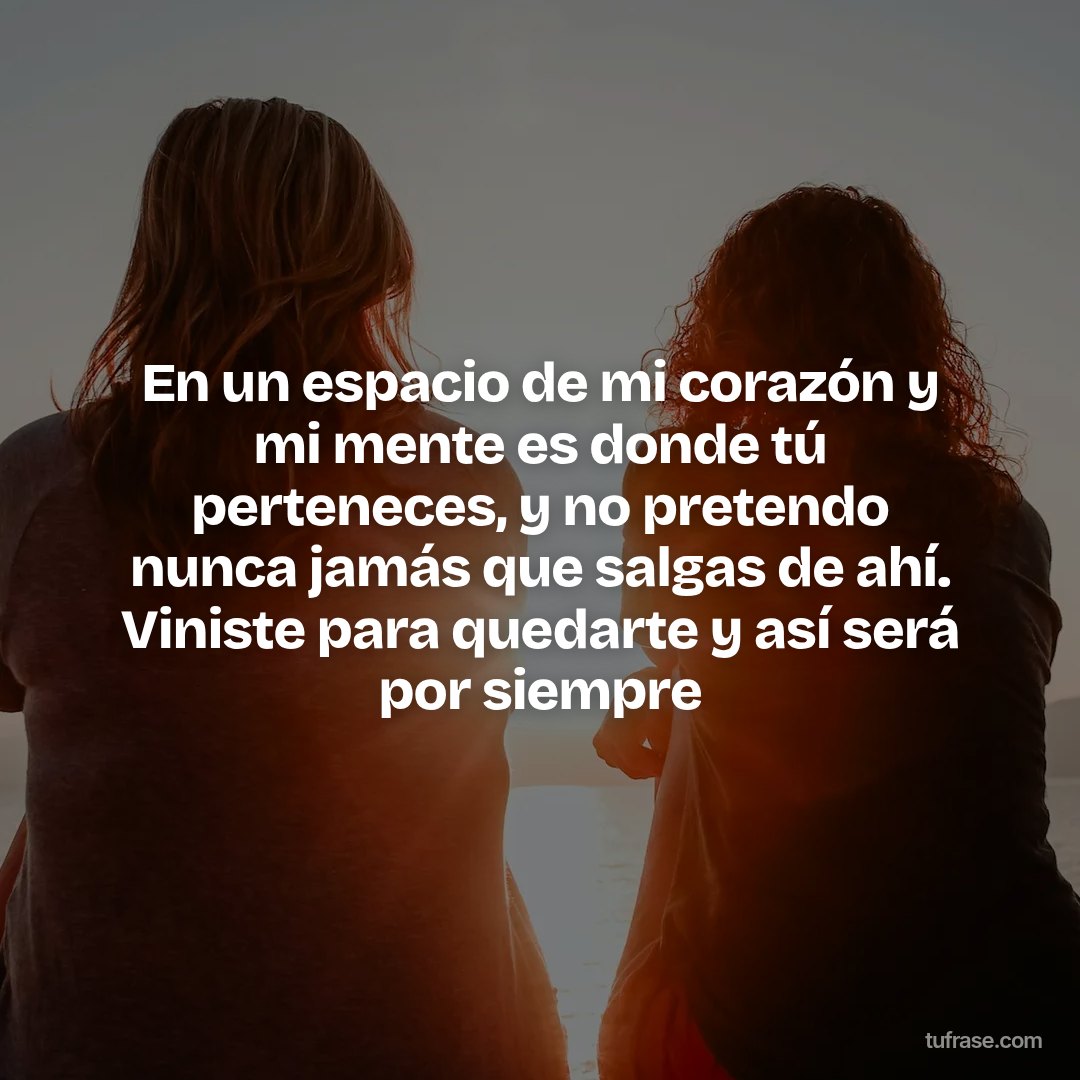 En un espacio de mi corazón y mi mente es donde tú perteneces, y no pretendo nunca jamás que salgas de ahí. Viniste para quedarte y así será por siempre