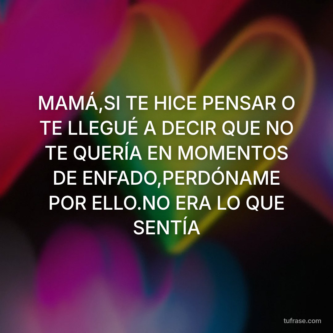 MAMÁ,SI TE HICE PENSAR O TE LLEGUÉ A DECIR QUE NO TE QUERÍA EN MOMENTOS DE ENFADO,PERDÓNAME POR ELLO.NO ERA LO QUE SENTÍA