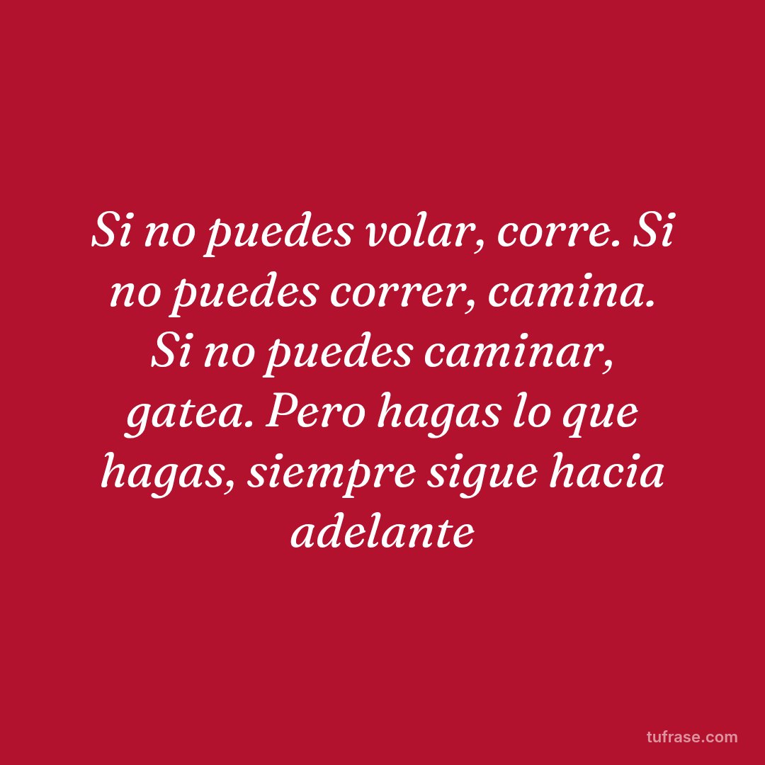 Si no puedes volar, corre. Si no puedes correr, camina. Si no puedes caminar, gatea. Pero hagas lo que hagas, siempre sigue hacia adelante