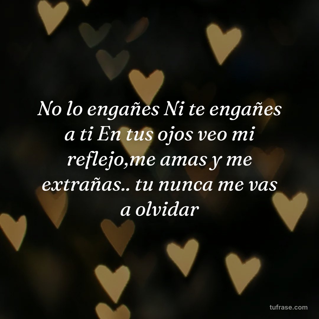 No lo engañes Ni te engañes a ti En tus ojos veo mi reflejo,me amas y me extrañas.. tu nunca me vas a olvidar