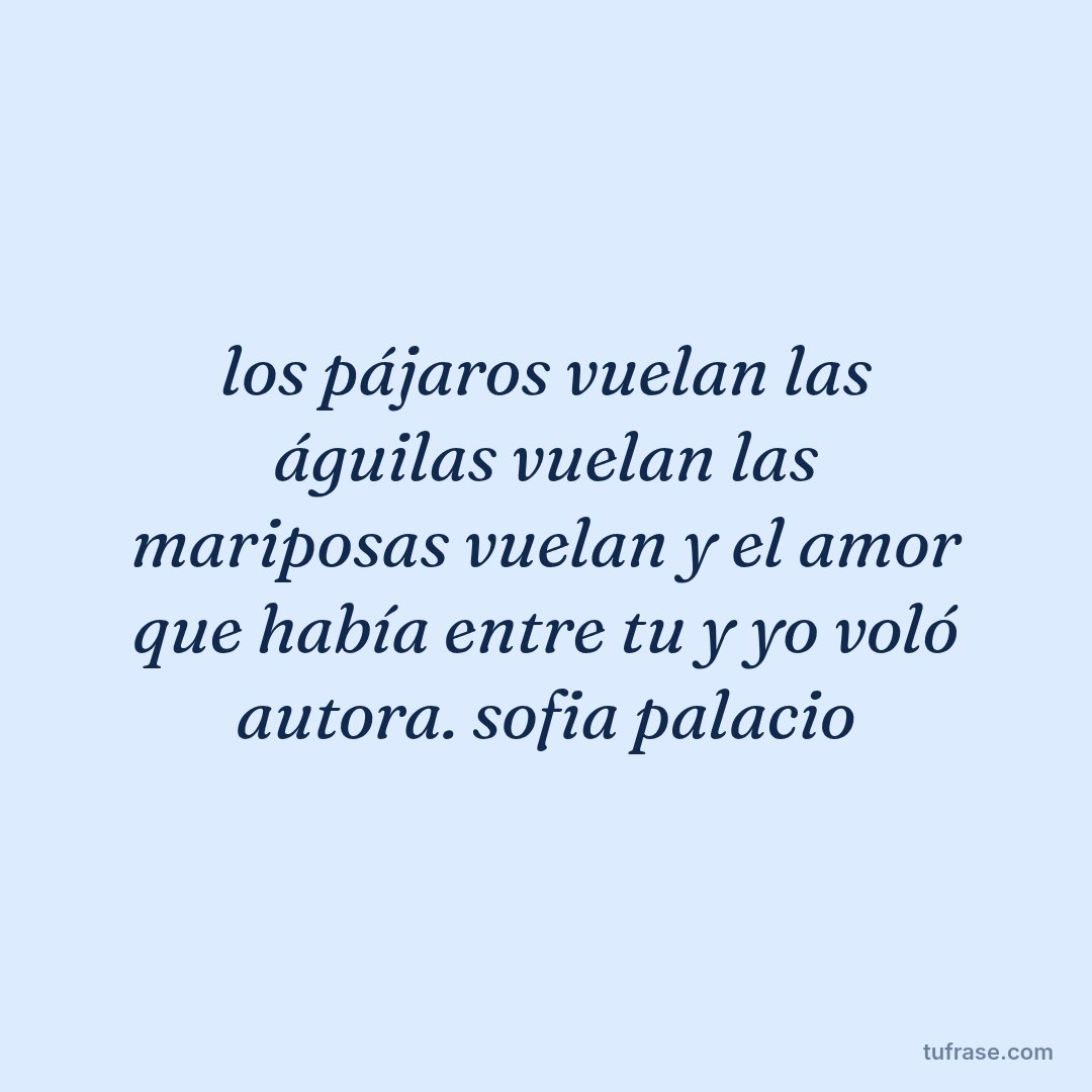 los pájaros vuelan las águilas vuelan las mariposas vuelan y el amor que había entre tu y yo voló autora. sofia palacio