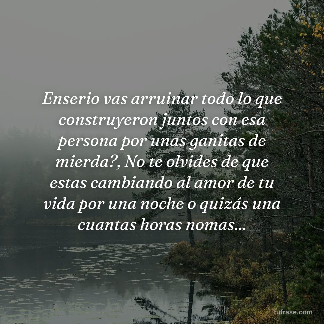 Enserio vas arruinar todo lo que construyeron juntos con esa persona por unas ganitas de mierda?, No te olvides de que estas cambiando al amor de tu vida por una noche o quizás una cuantas horas nomas...