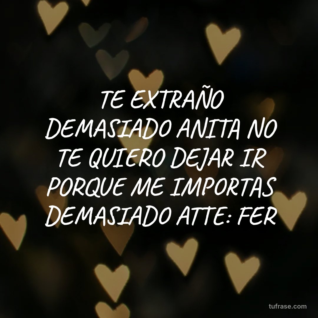 TE EXTRAÑO DEMASIADO ANITA NO TE QUIERO DEJAR IR PORQUE ME IMPORTAS DEMASIADO ATTE: FER