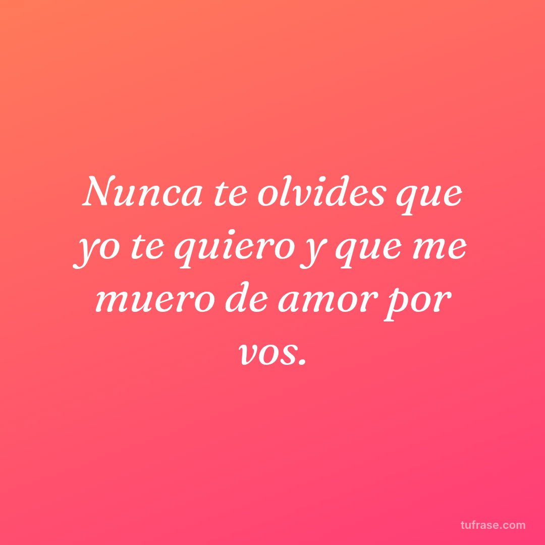 Nunca te olvides que yo te quiero y que me muero de amor por vos.