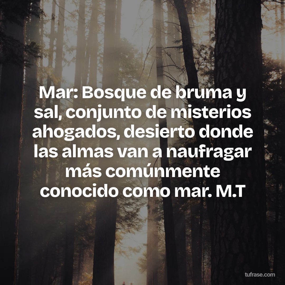 Mar: Bosque de bruma y sal, conjunto de misterios ahogados, desierto donde las almas van a naufragar más comúnmente conocido como mar. M.T