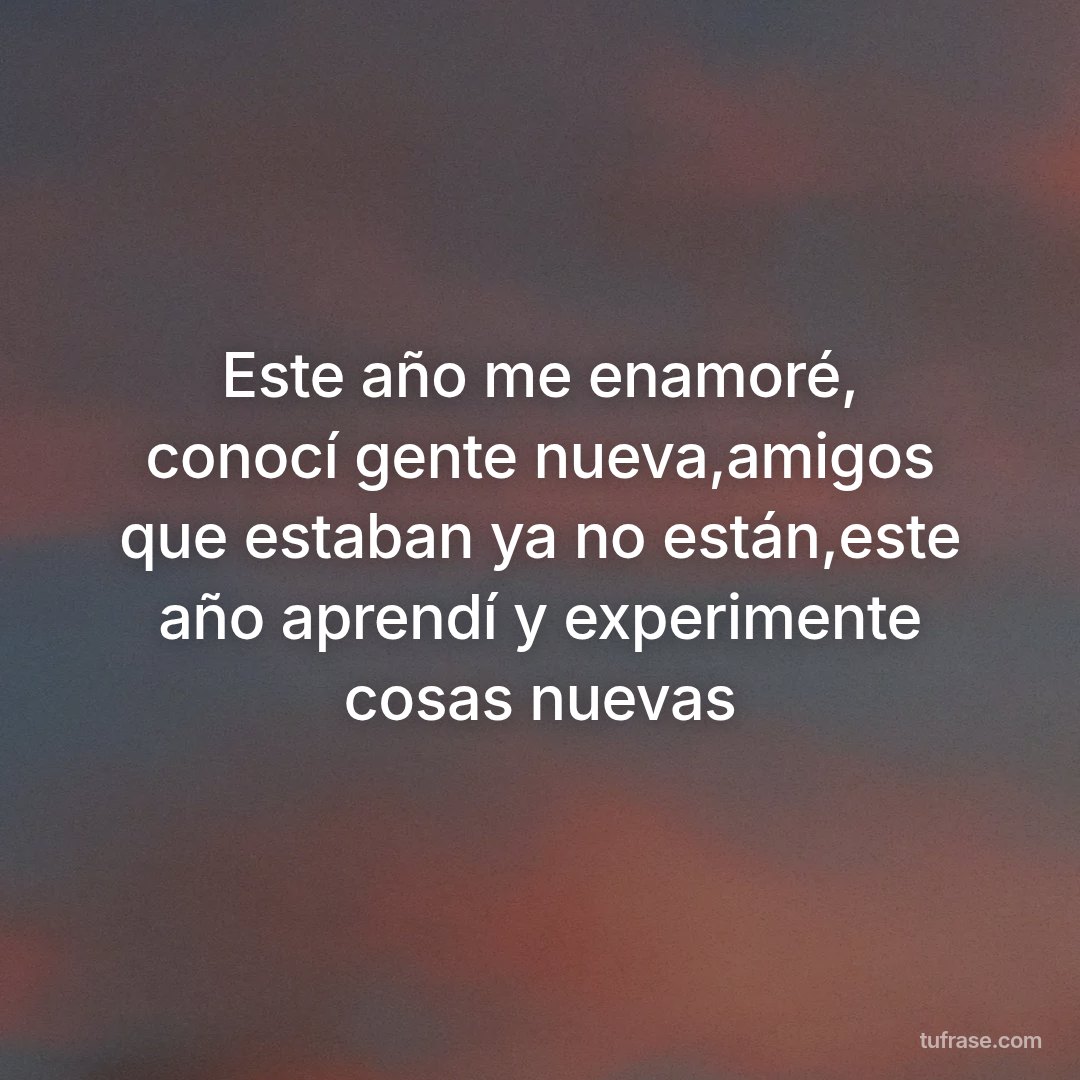 Este año me enamoré, conocí gente nueva,amigos que estaban ya no están,este año aprendí y experimente cosas nuevas