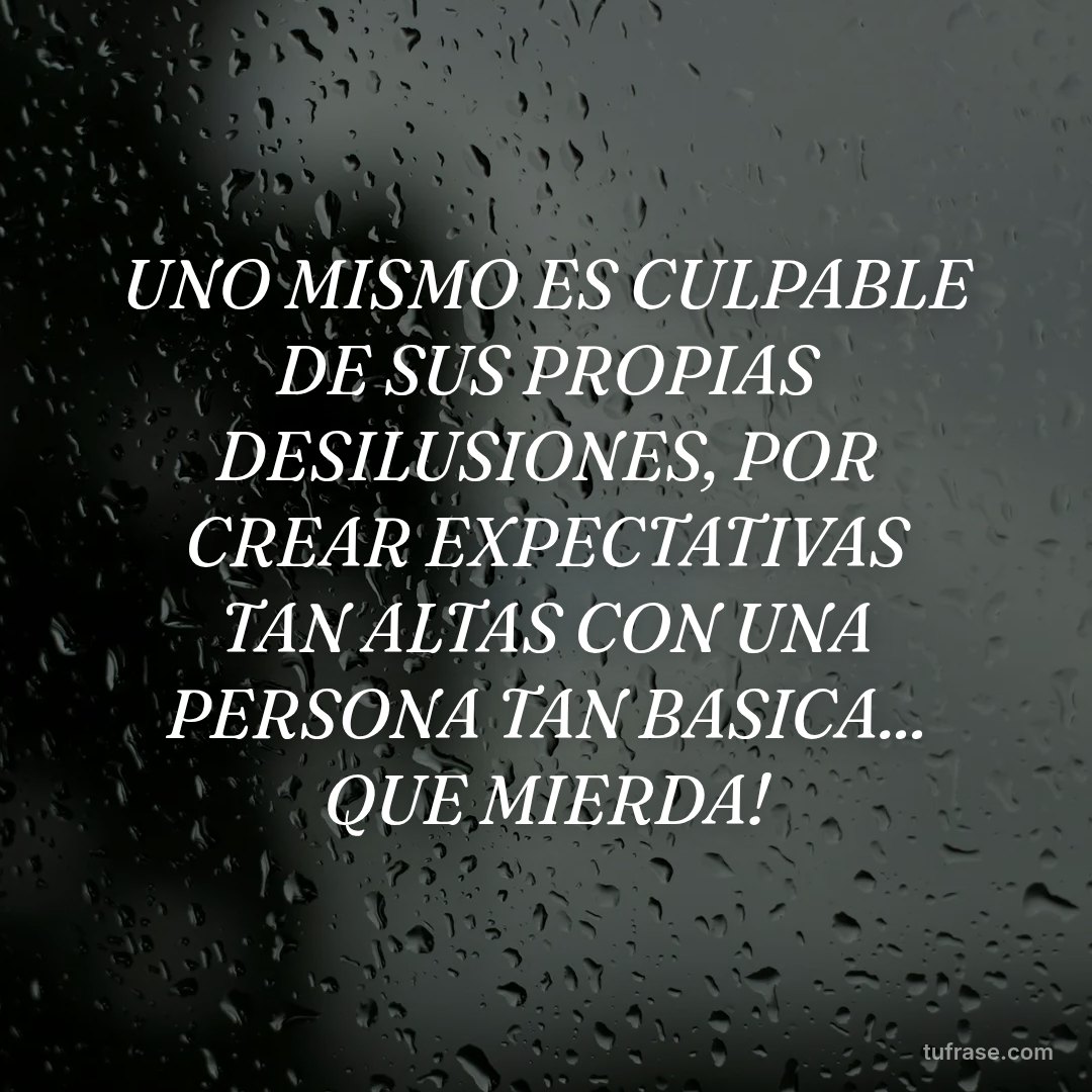 UNO MISMO ES CULPABLE DE SUS PROPIAS DESILUSIONES, POR CREAR EXPECTATIVAS TAN ALTAS CON UNA PERSONA TAN BASICA... QUE MIERDA!