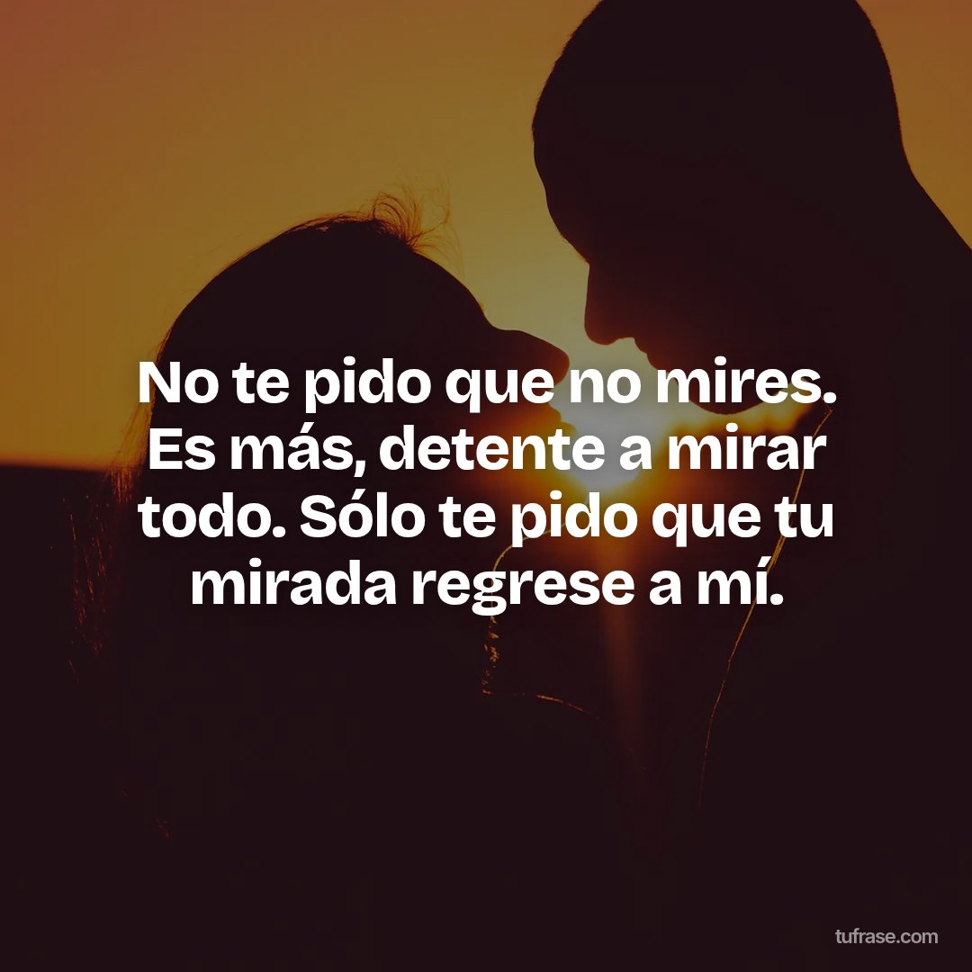 No te pido que no mires. Es más, detente a mirar todo. Sólo te pido que tu mirada regrese a mí.