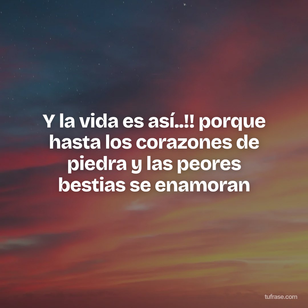 Y la vida es así..!! porque hasta los corazones de piedra y las peores bestias se enamoran