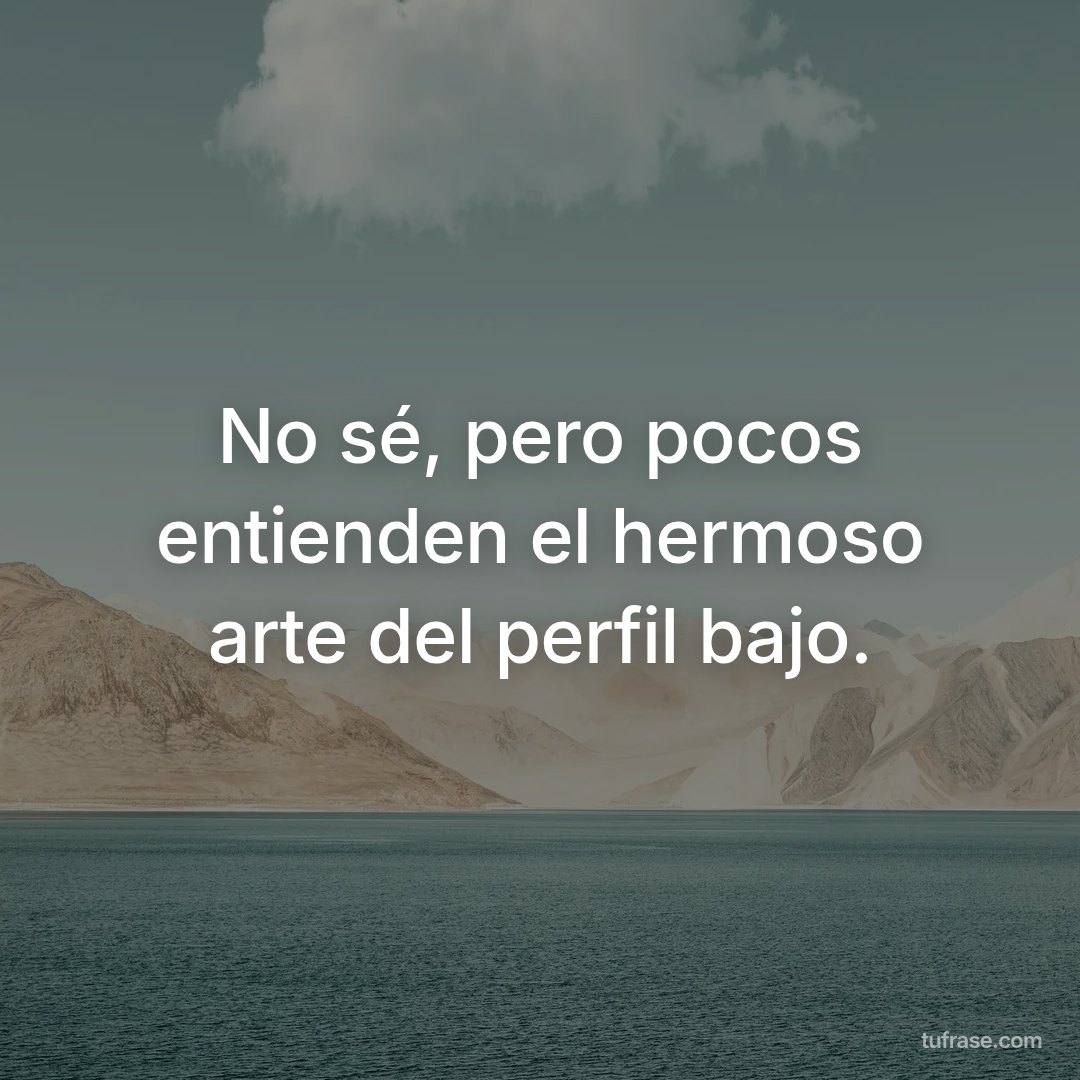 No sé, pero pocos entienden el hermoso arte del perfil bajo.