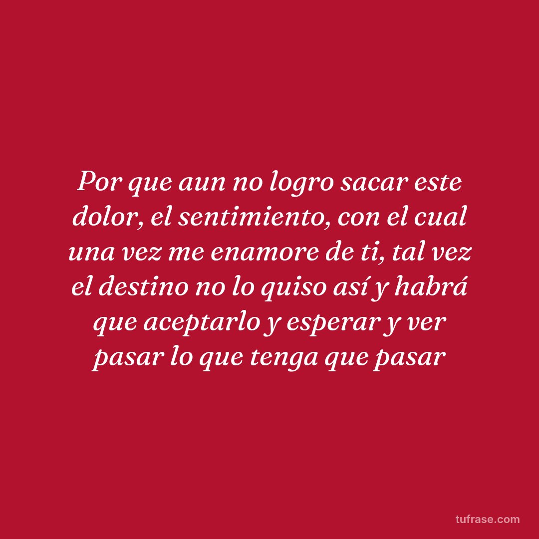 Por que aun no logro sacar este dolor, el sentimiento, con el cual una vez me enamore de ti, tal vez el destino no lo quiso así y habrá que aceptarlo y esperar y ver pasar lo que tenga que pasar