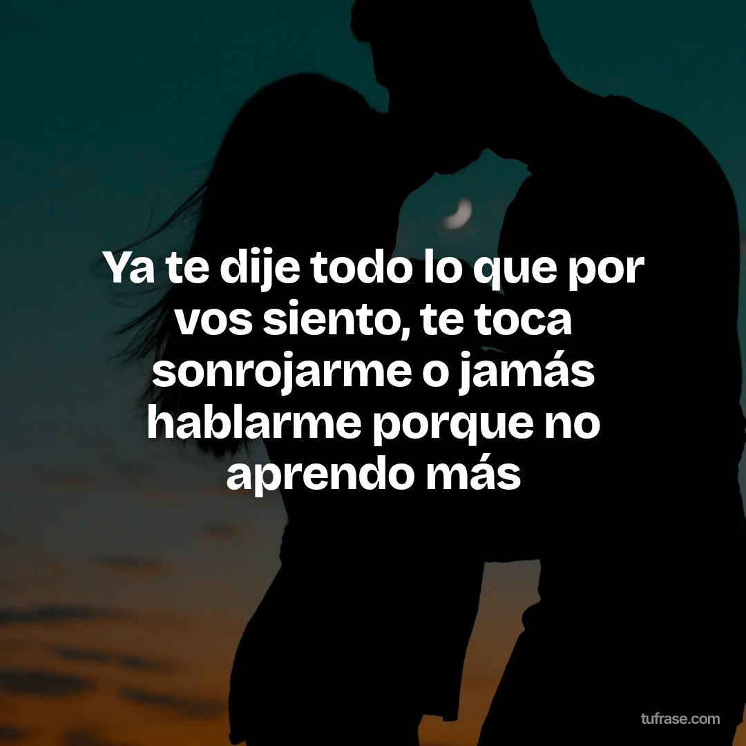Ya te dije todo lo que por vos siento, te toca sonrojarme o jamás hablarme porque no aprendo más