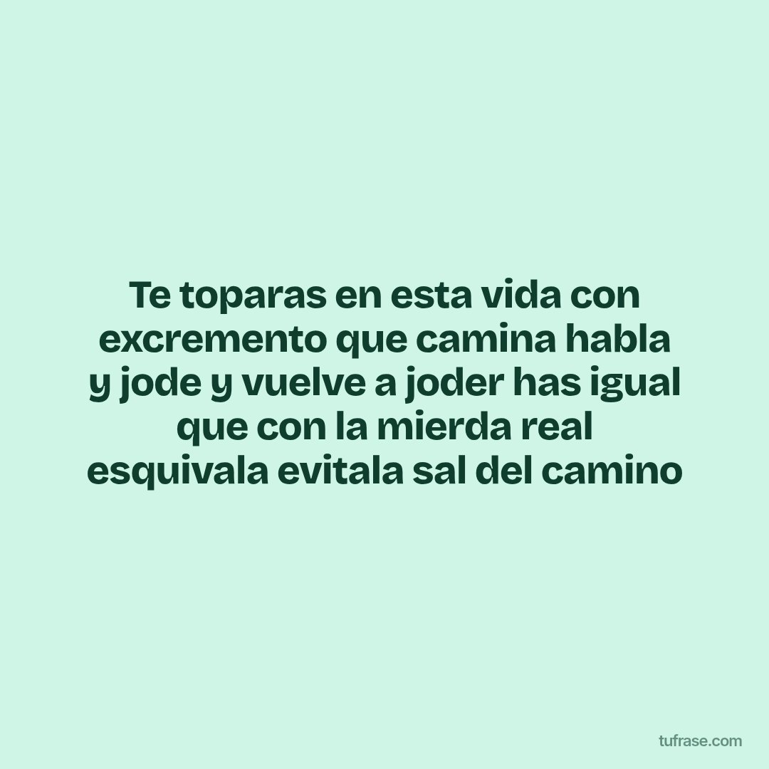Te toparas en esta vida con excremento que camina habla y jode y vuelve a joder has igual que con la mierda real esquivala evitala sal del camino