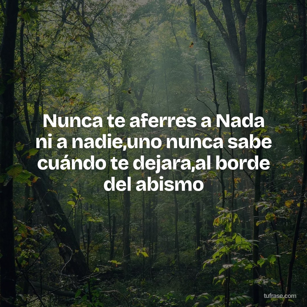 Nunca te aferres a Nada ni a nadie,uno nunca sabe cuándo te dejara,al borde del abismo