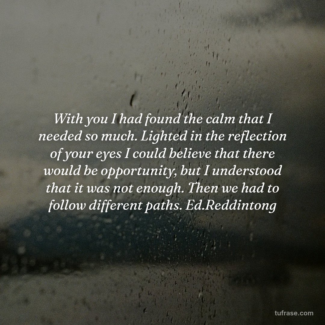 With you I had found the calm that I needed so much. Lighted in the reflection of your eyes I could believe that there would be opportunity, but I understood that it was not enough. Then we had to follow different paths. Ed.Reddintong
