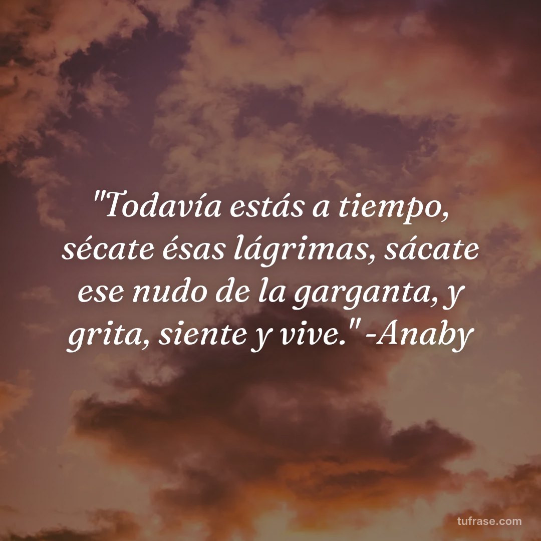 "Todavía estás a tiempo, sécate ésas lágrimas, sácate ese nudo de la garganta, y grita, siente y vive." -Anaby