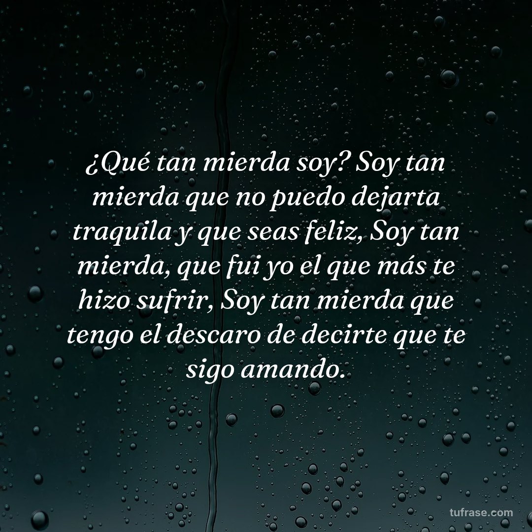 ¿Qué tan mierda soy? Soy tan mierda que no puedo dejarta traquila y que seas feliz, Soy tan mierda, que fui yo el que más te hizo sufrir, Soy tan mierda que tengo el descaro de decirte que te sigo amando.
