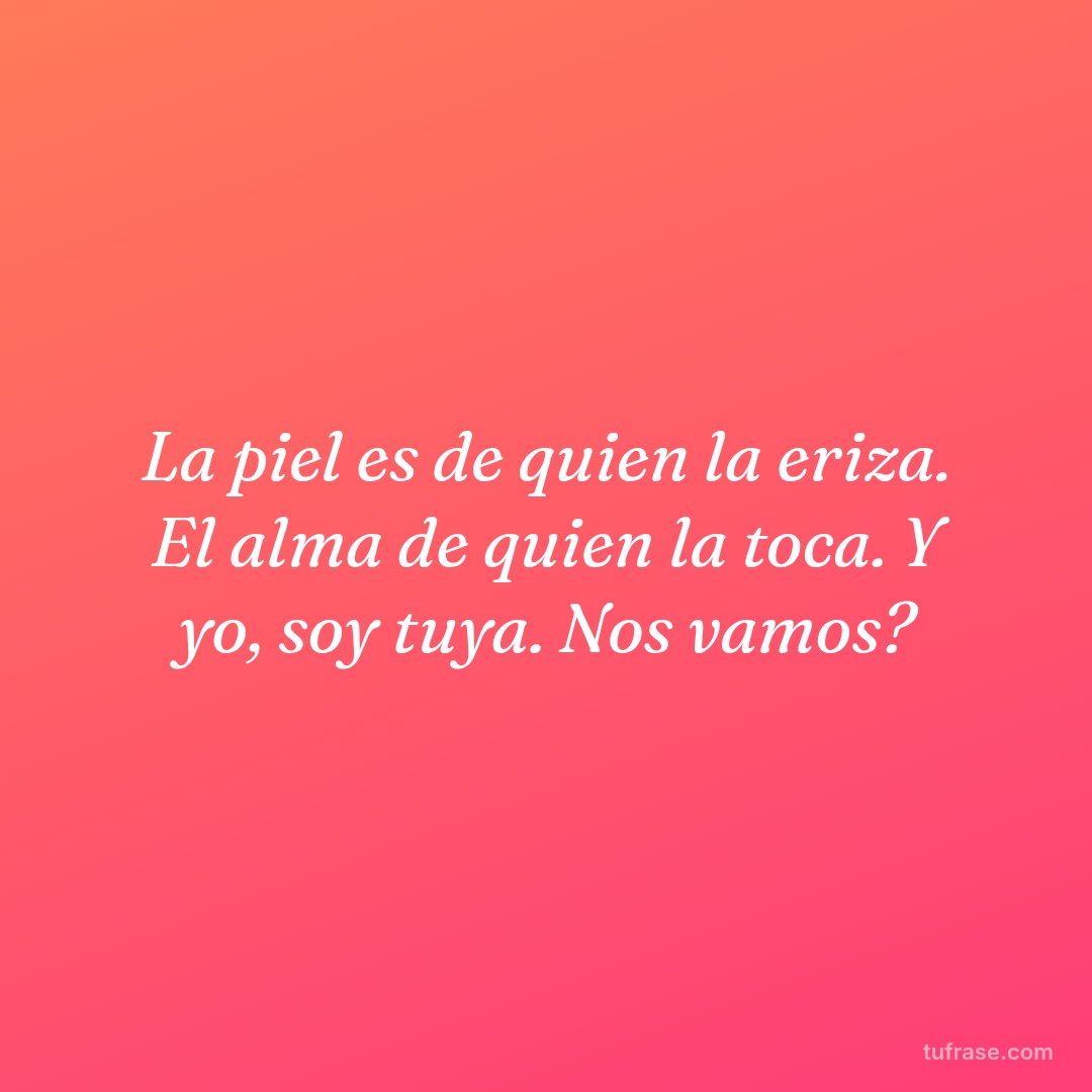 La piel es de quien la eriza. El alma de quien la toca. Y yo, soy tuya. Nos vamos?