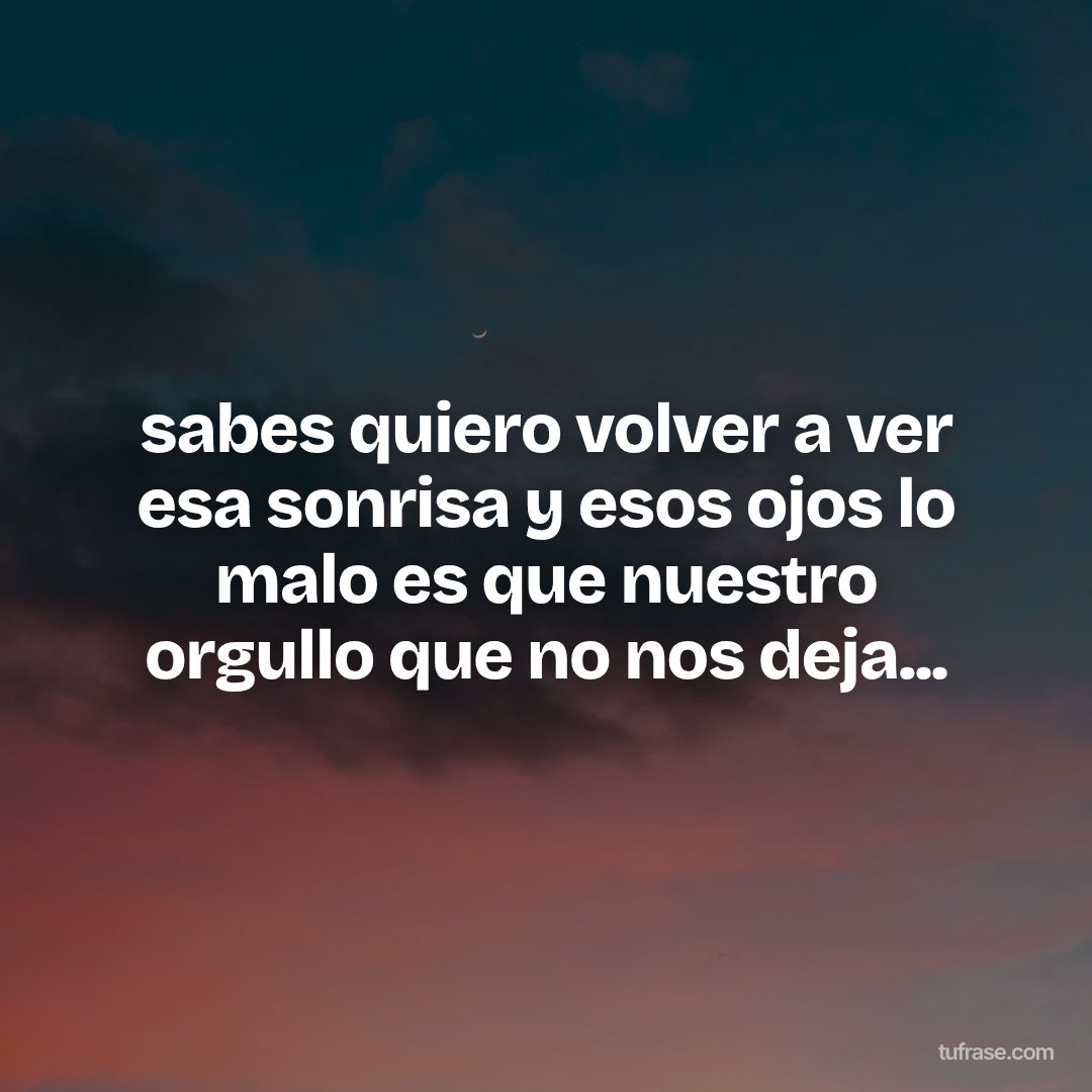 sabes quiero volver a ver esa sonrisa y esos ojos lo malo es que nuestro orgullo que no nos deja...