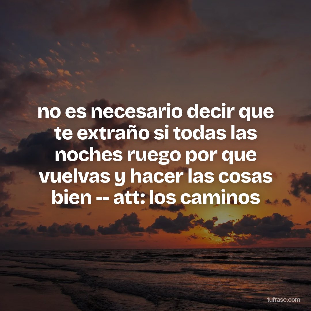 no es necesario decir que te extraño si todas las noches ruego por que vuelvas y hacer las cosas bien -- att: los caminos