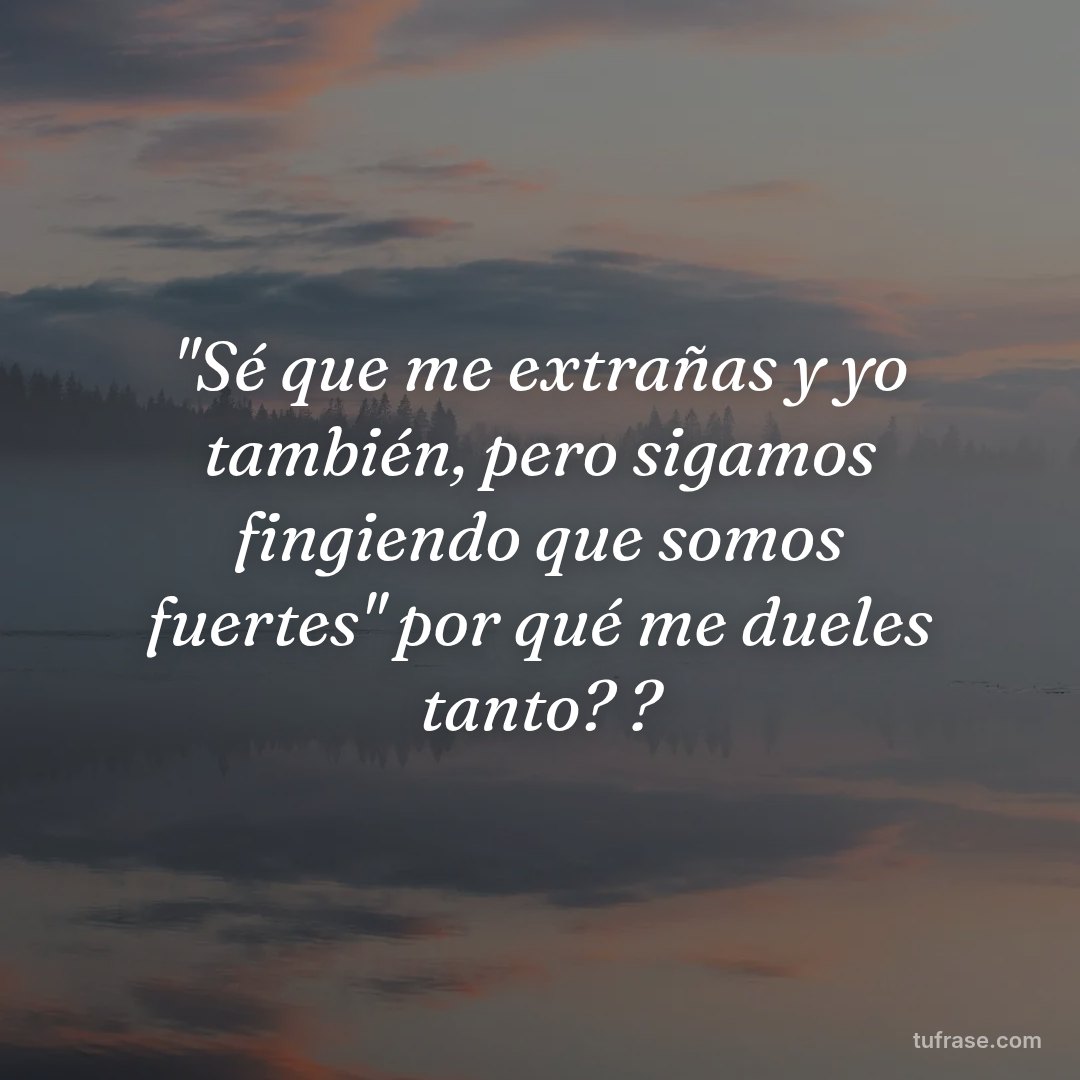 "Sé que me extrañas y yo también, pero sigamos fingiendo que somos fuertes" por qué me dueles tanto? ?