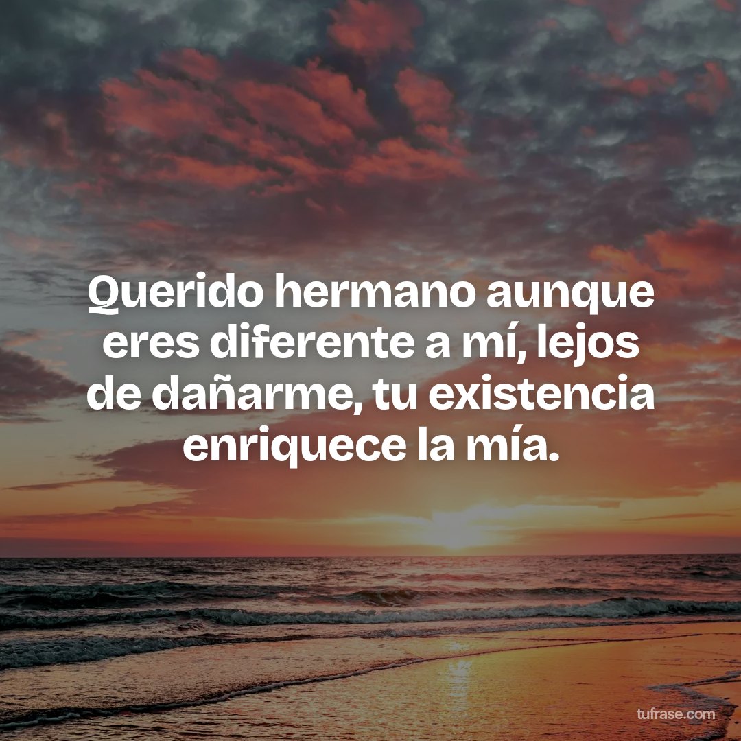 Querido hermano aunque eres diferente a mí, lejos de dañarme, tu existencia enriquece la mía.