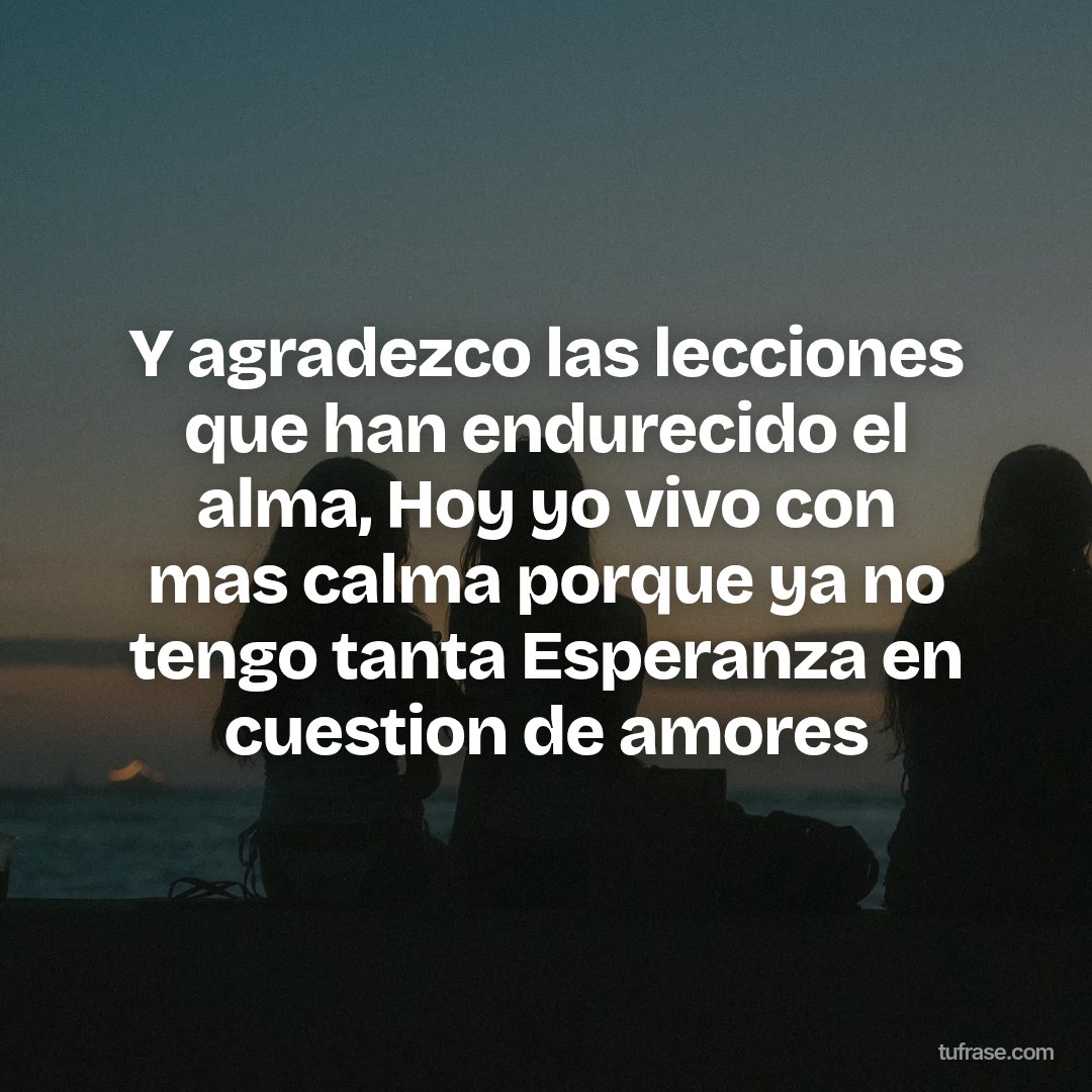 Y agradezco las lecciones que han endurecido el alma, Hoy yo vivo con mas calma porque ya no tengo tanta Esperanza en cuestion de amores