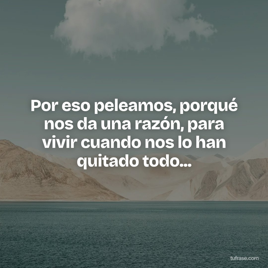 Por eso peleamos, porqué nos da una razón, para vivir cuando nos lo han quitado todo...