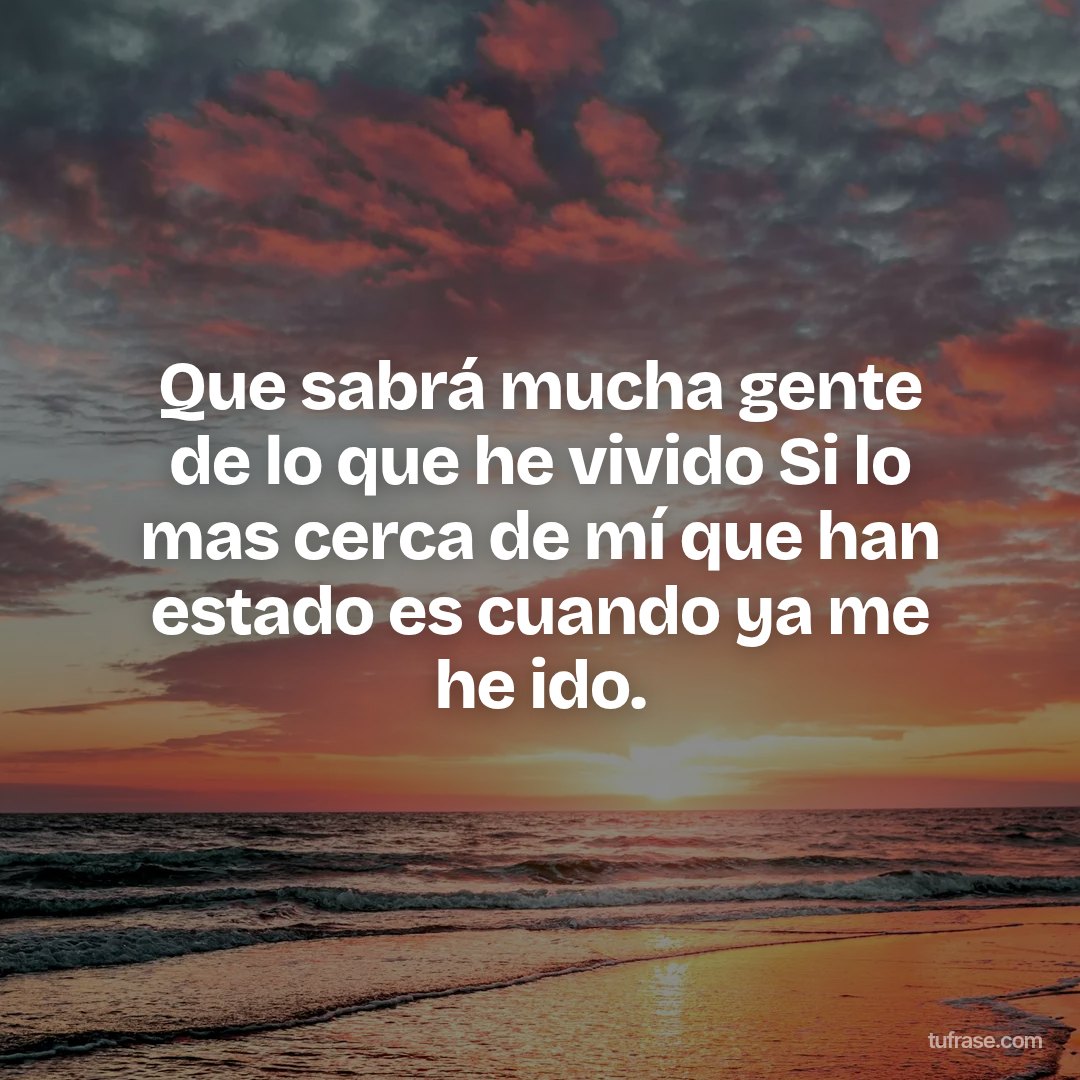 Que sabrá mucha gente de lo que he vivido Si lo mas cerca de mí que han estado es cuando ya me he ido.