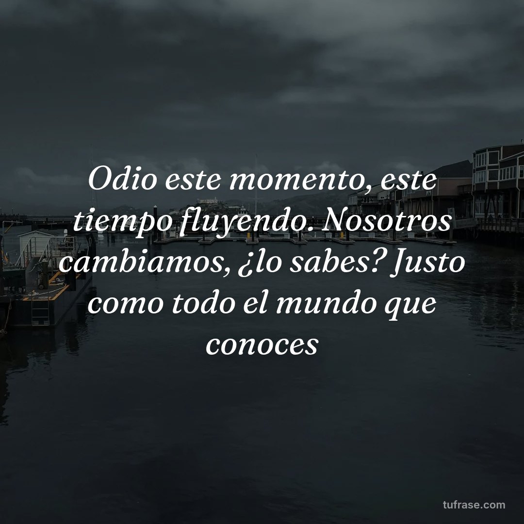 Odio este momento, este tiempo fluyendo. Nosotros cambiamos, ¿lo sabes? Justo como todo el mundo que conoces
