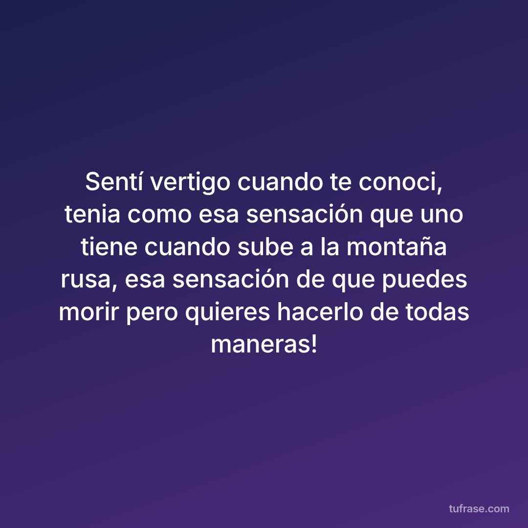 Sentí vertigo cuando te conoci, tenia como esa sensación que uno tiene cuando sube a la montaña rusa, esa sensación de que puedes morir pero quieres hacerlo de todas maneras!