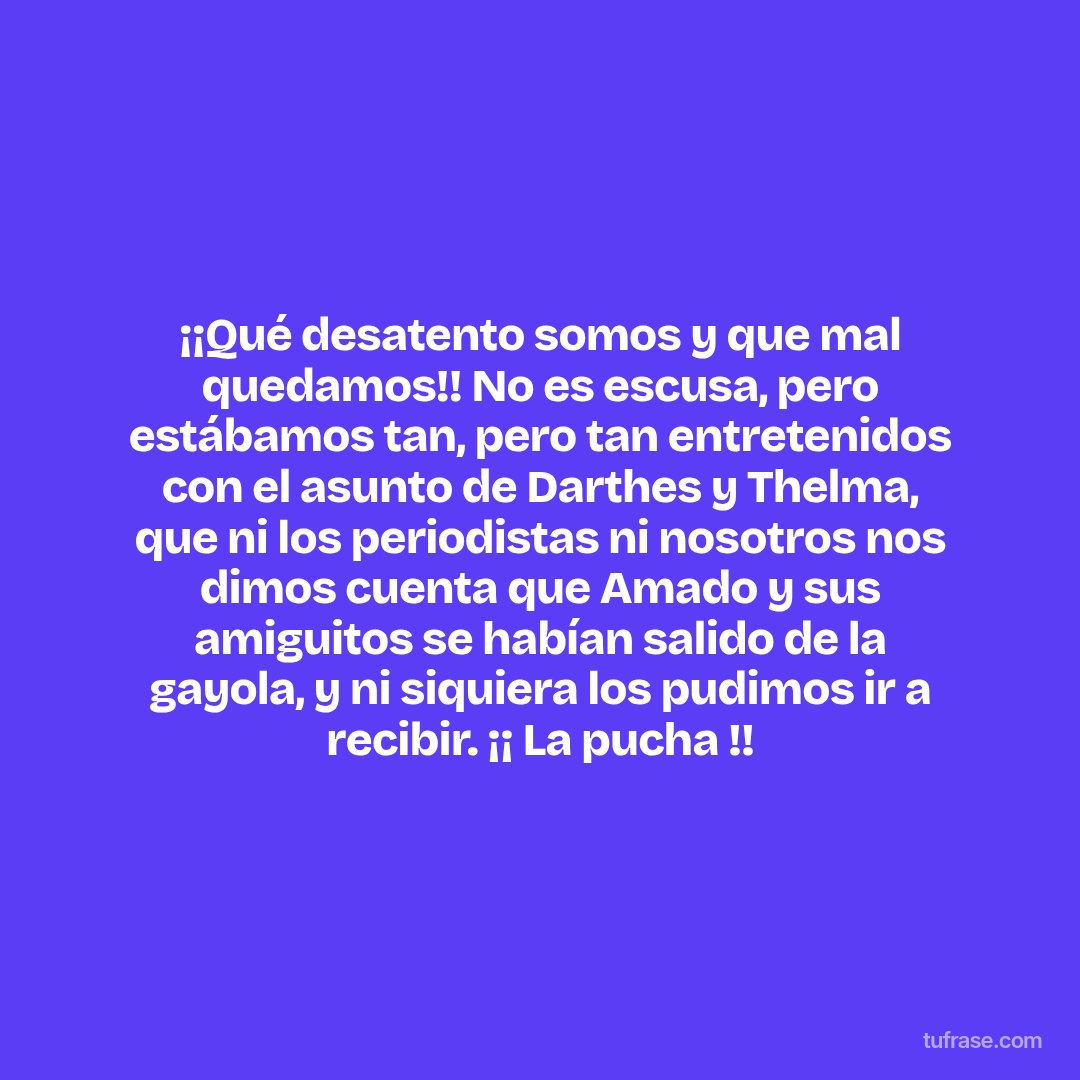 ¡¡Qué desatento somos y que mal quedamos!! No es escusa, pero estábamos tan, pero tan entretenidos con el asunto de Darthes y Thelma, que ni los periodistas ni nosotros nos dimos cuenta que Amado y sus amiguitos se habían salido de la gayola, y ni siquiera los pudimos ir a recibir. ¡¡ La pucha !!