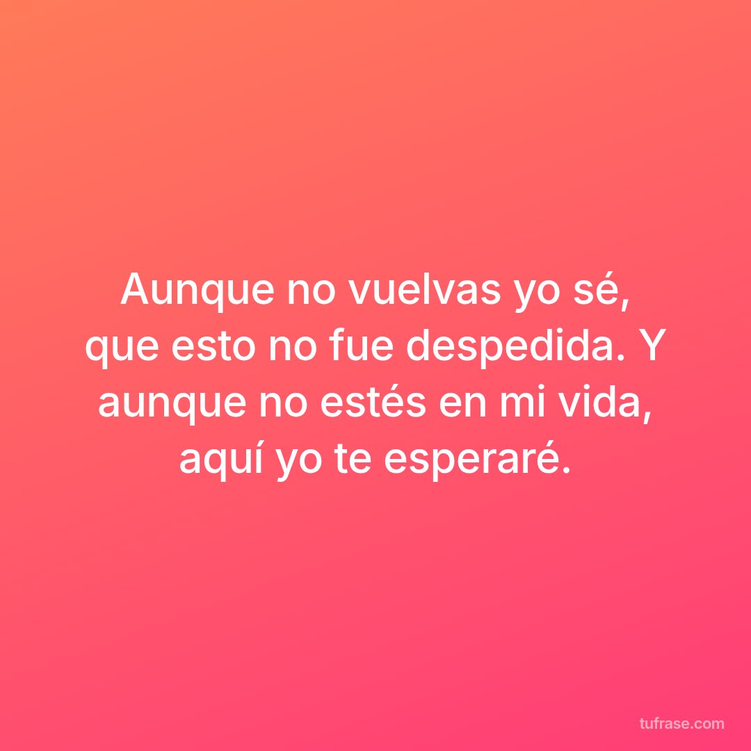 Aunque no vuelvas yo sé, que esto no fue despedida. Y aunque no estés en mi vida, aquí yo te esperaré.