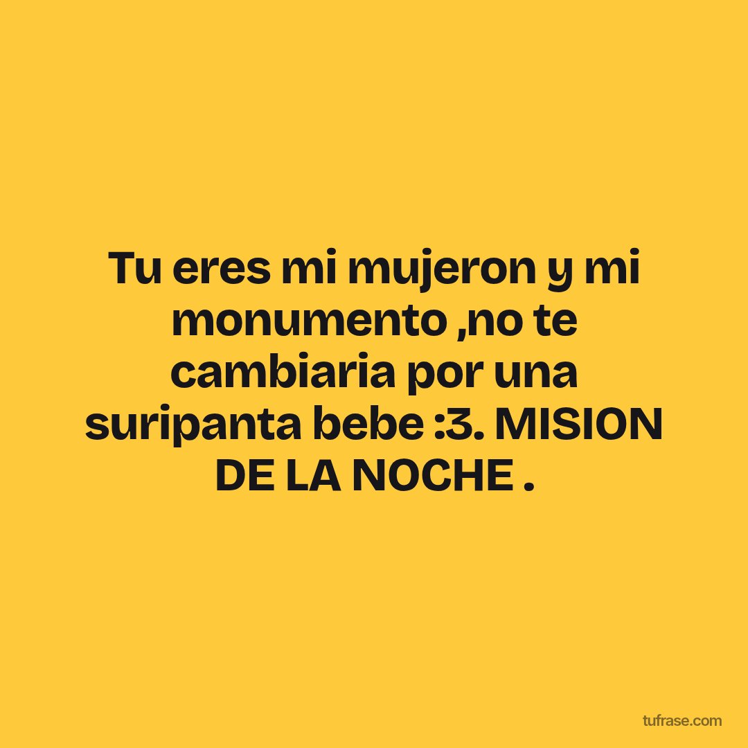 Tu eres mi mujeron y mi monumento ,no te cambiaria por una suripanta bebe :3. MISION DE LA NOCHE .