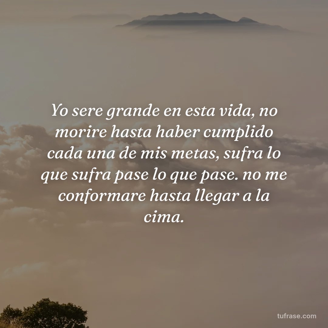 Yo sere grande en esta vida, no morire hasta haber cumplido cada una de mis metas, sufra lo que sufra pase lo que pase. no me conformare hasta llegar a la cima.