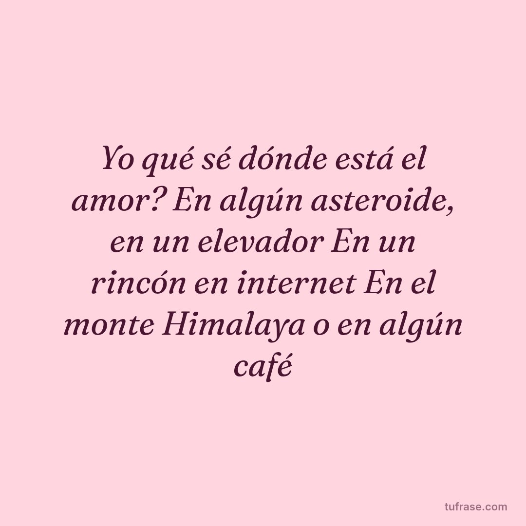 Yo qué sé dónde está el amor? En algún asteroide, en un elevador En un rincón en internet En el monte Himalaya o en algún café