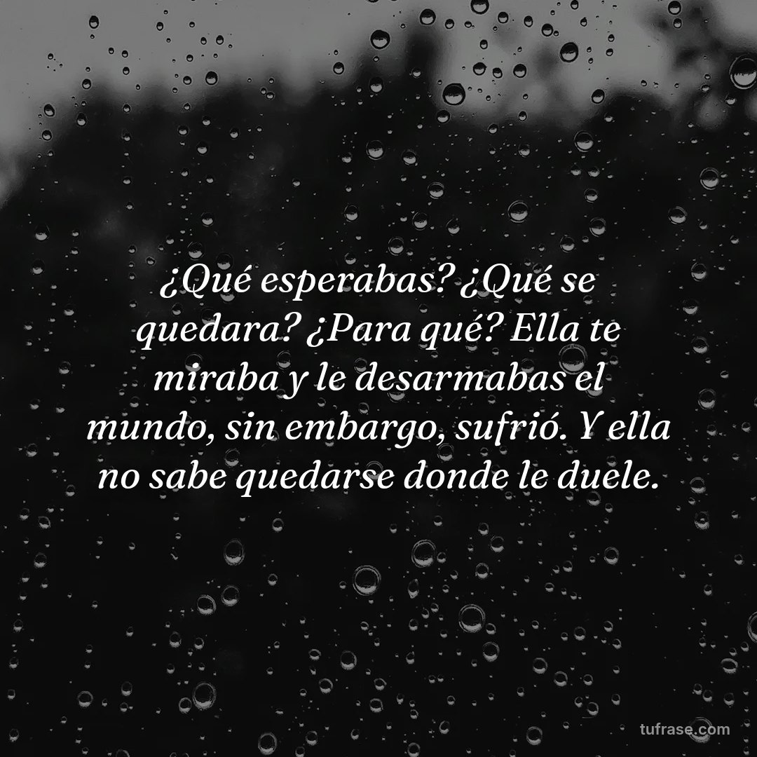 ¿Qué esperabas? ¿Qué se quedara? ¿Para qué? Ella te miraba y le desarmabas el mundo, sin embargo, sufrió. Y ella no sabe quedarse donde le duele.