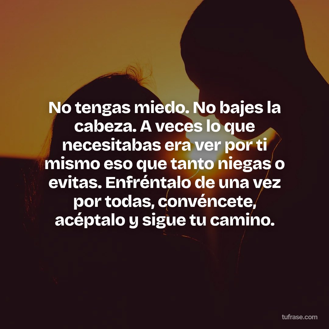 No tengas miedo. No bajes la cabeza. A veces lo que necesitabas era ver por ti mismo eso que tanto niegas o evitas. Enfréntalo de una vez por todas, convéncete, acéptalo y sigue tu camino.